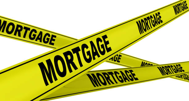 istock Mortgage. Labeled yellow warning tapes 1135197391