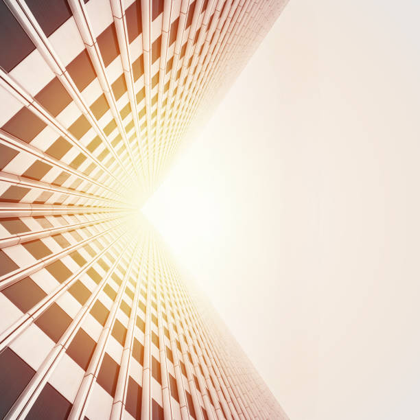 istock looking up view of skyscrapers reflect blue sky 1135197549