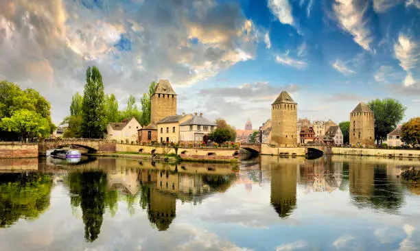 Photo of Strasbourg, Alsace, France. Traditional half timbered houses of Petite France.