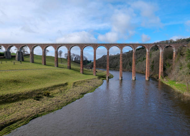 istock Leaderfoot Viaduct with a single rail track across River Tweed 1135201695