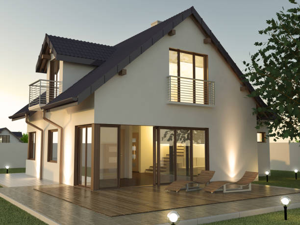 istock House in the evening, 3D illustration 1135201772