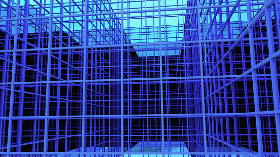 blue square lines futur high technology business background 3D illustration