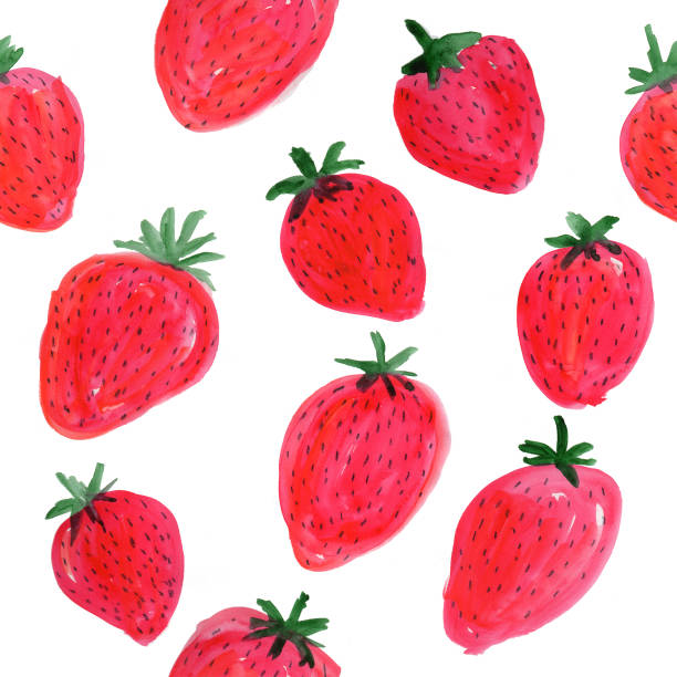 ilustrações, clipart, desenhos animados e ícones de repetindo o teste padrão da aguarela da morango - backgrounds berry close up dessert