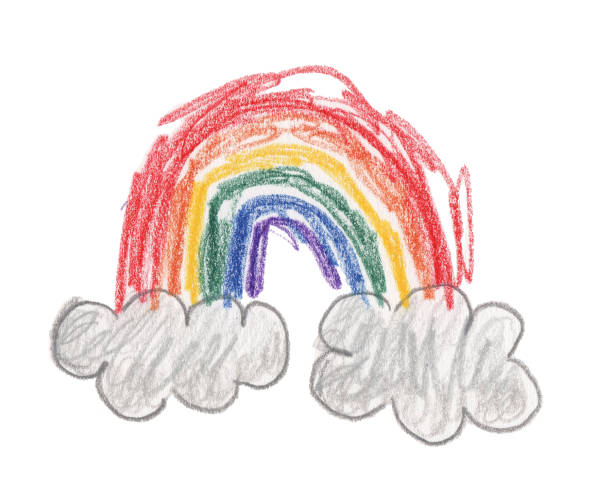 ilustraciones, imágenes clip art, dibujos animados e iconos de stock de arco iris dibujado a mano - dibujo de niño