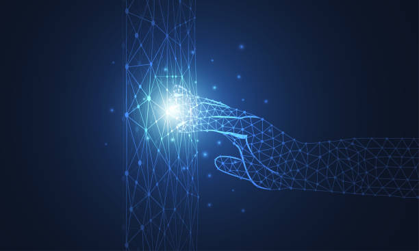 istock Internet connection, abstract sense of science and technology graphic design. human hand and mesh network. Vector illustration 1135209351