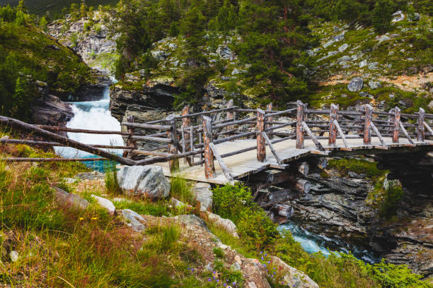 istock Wooden bridge over the mountain stream in Norway 1135210233