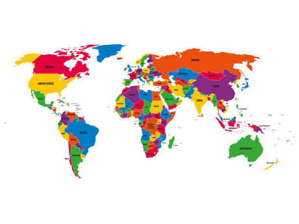 白地における国境と国名を持つ世界の多色政治ベクトル地図 - multi national点のイラスト素材／クリップアート素材／マンガ素材／アイコン素材
