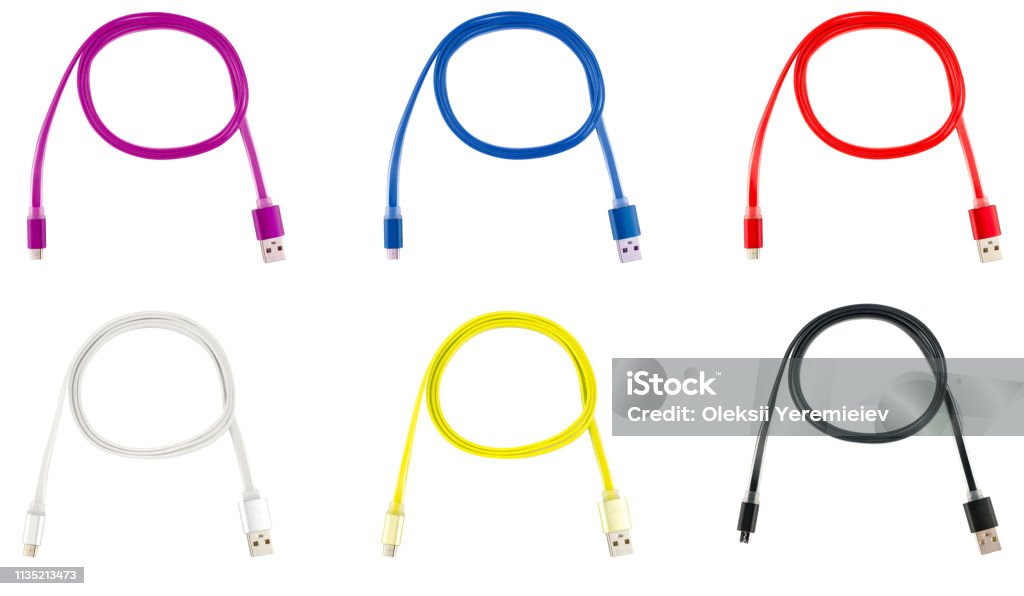 Usb Cable Split Color Six Multicolored Usb Cables On A White Isolated Background Stock Photo ...