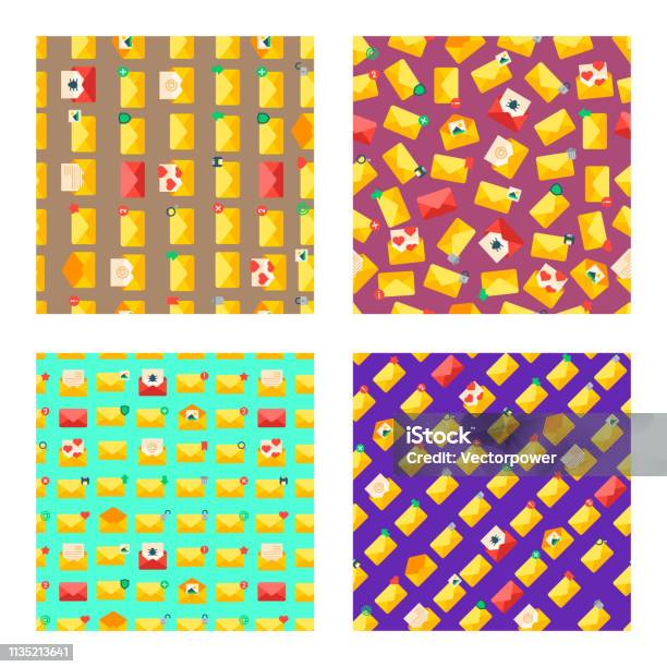 Email Set Of Seamless Pattern Vector Illustration Open And Closed Envelopes With Letters Sending And Getting Messages Icons For Application Or Networks Love Or Business Letter Stock Illustration - Download Image Now