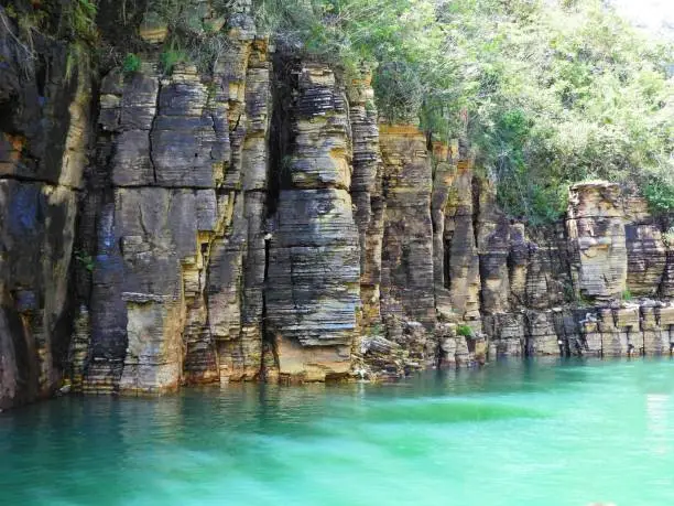 Aerial view of famous Canyons of Capitolio's lagoon, Minas Gerais, Brazil. Beauty landscape. Furnas's dam. Tropical travel. Travel destination. Vacation travel.