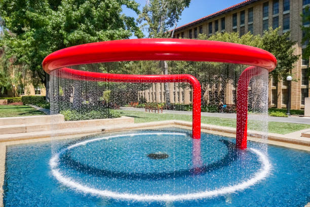 Curtain water fountain on a hot summer day, Stanford campus, California Stanford, CA / USA - July 26, 2016 - Curtain water fountain on a hot summer day, California stanford university photos stock pictures, royalty-free photos & images