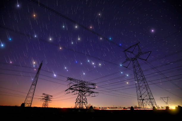 istock The high-voltage tower and the star track 1135219704