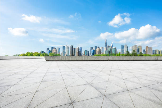 istock Shanghai city skyline panorama and empty square floor 1135221284