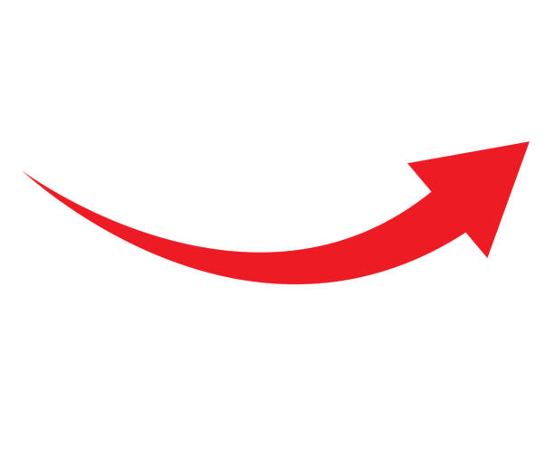 czerwona ikona strzałki na białym tle. płaskiego stylu. ikona strzałki dla projektu witryny sieci web, logo, aplikacji, interfejsu użytkownika. wskazała symbol kierunku. zakrzywiony znak strzałki. - czerwony stock illustrations