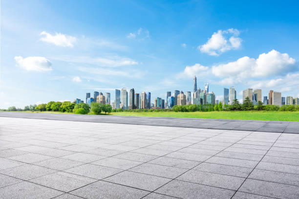 istock Shanghai city skyline panorama and empty square floor 1135222868