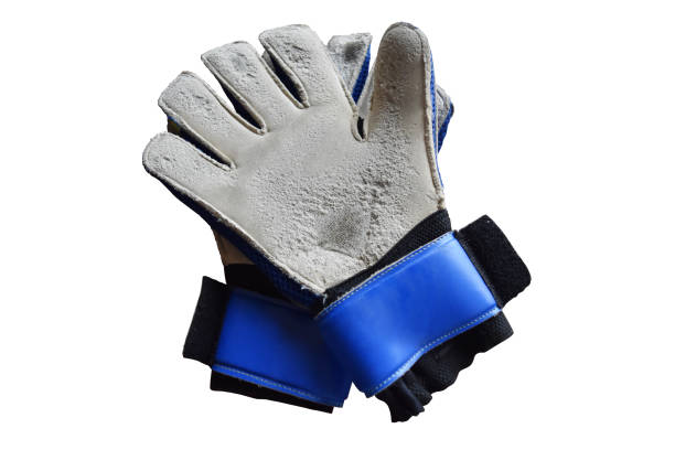 top view old goalkeeper gloves and dilapidated,isolated on white background with clipping path. - soccer glove imagens e fotografias de stock