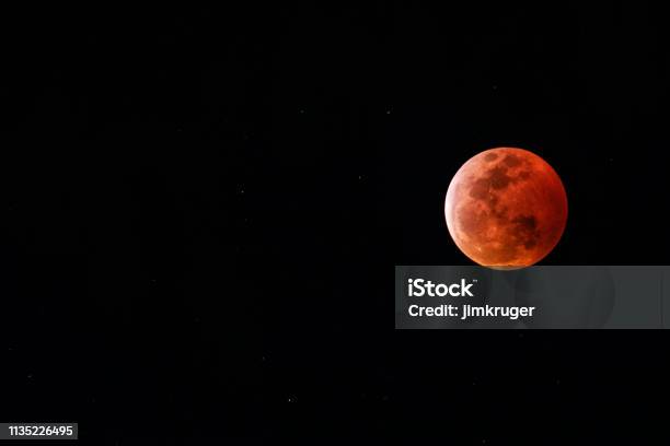 Super Blood Moon 2019 Stock Photo - Download Image Now - Moon, Moon Surface, Red