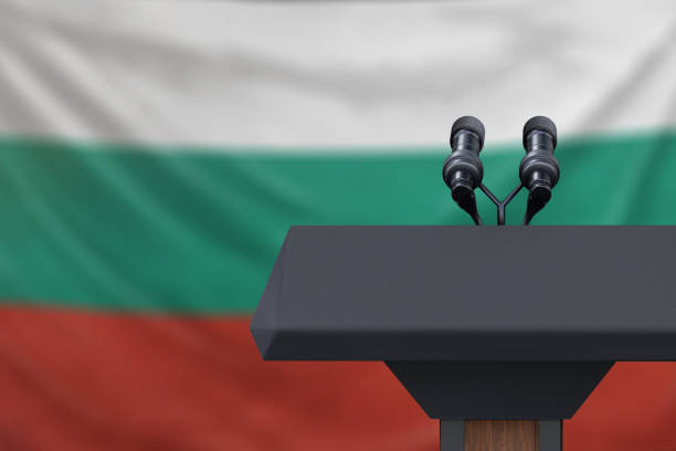 istock Bulgaria Flag with microphones 1135234627
