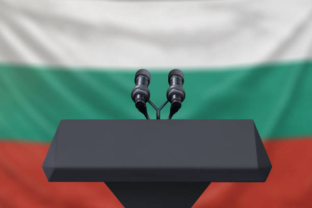 istock Bulgaria Flag with microphones 1135234632