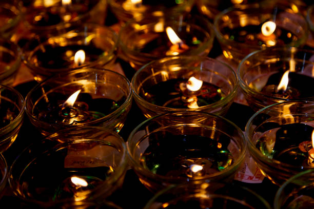 istock Candlelight floating oil lamps illuminate for blessing Buddha 1135236496