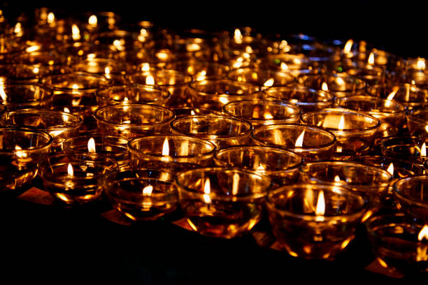 istock Candlelight floating oil lamps illuminate for blessing Buddha 1135236558