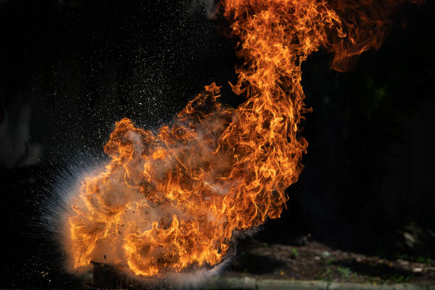 istock Closeup Fire flames from gas explosion on black background. 1135240418