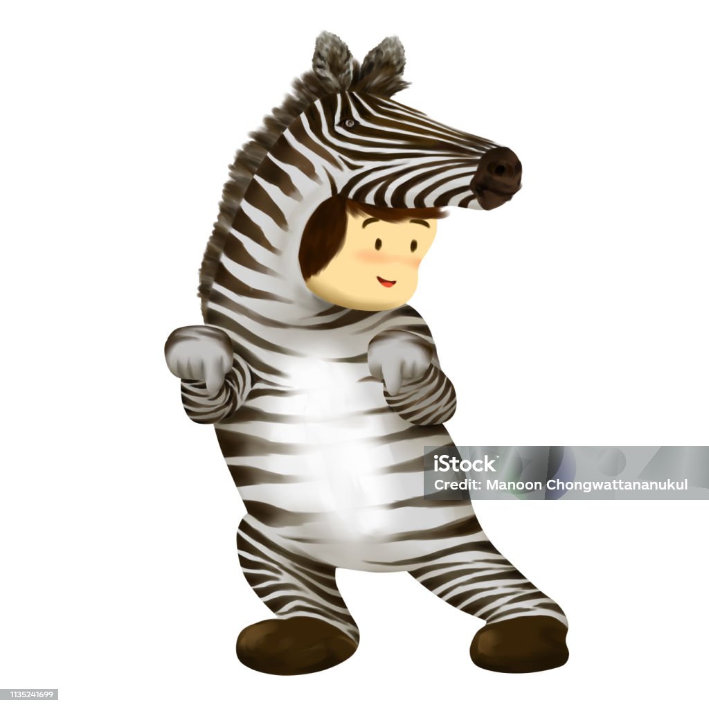 kid dresses in zebra costume Illustration of kid in animal costume, kid in zebra costume Child stock illustration