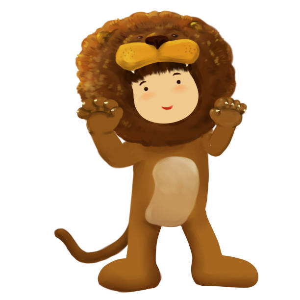 사자 복장의 아이 드레스 - costume halloween lion baby stock illustrations