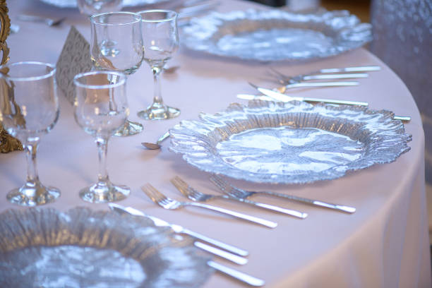 Close-up elegant sitting arrangement at a fine dining restaurant or a formal event