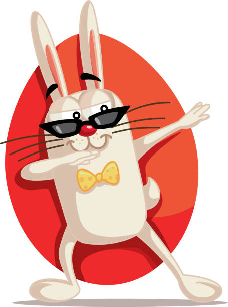 прохладный пасхальный кролик dabbing вектор мультфильм - easter easter bunny fun humor stock illustrations