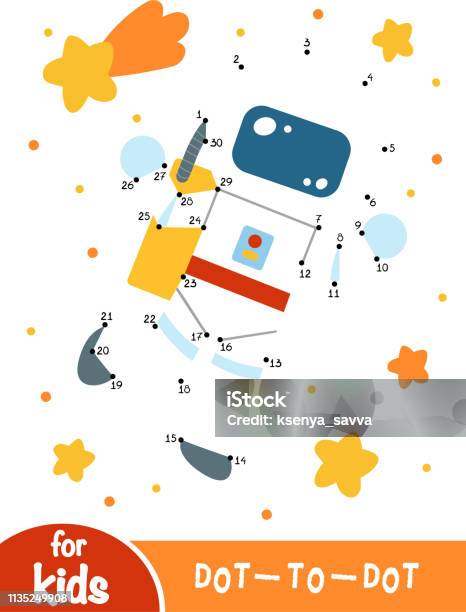 Numbers Game Dot To Dot Game For Children Astronaut In Space Stock Illustration - Download Image Now