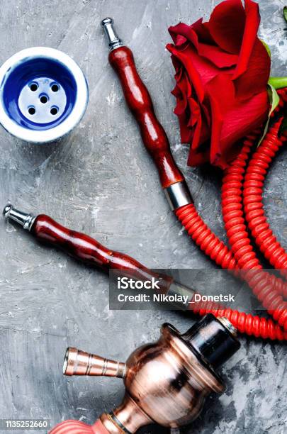 Smoking Hookah With Rose Flavor Stock Photo - Download Image Now - Addiction, Arabia, Asia