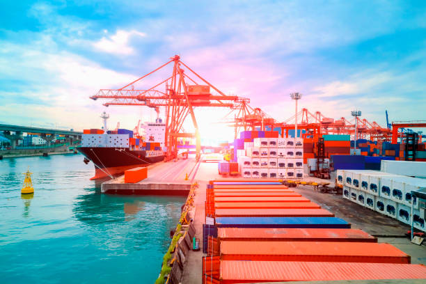 istock Busan port at South Korea : container loading port to cargo ship 1135253554