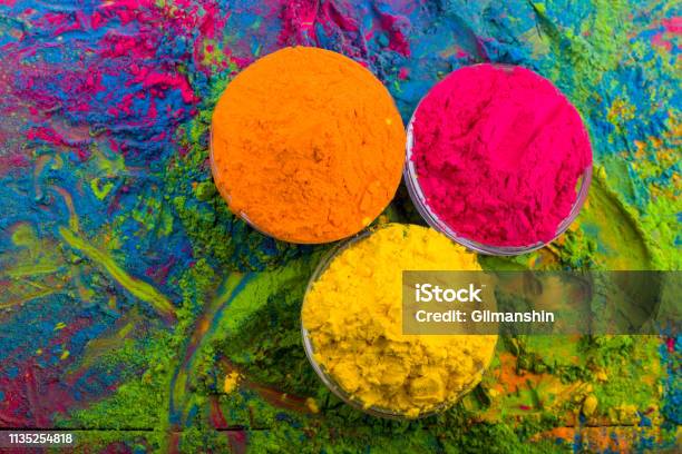 Holi Color Powder Organic Gulal Colours In Bowl For Holi Festival Hindu  Tradition Festive Bright Vibrant Pigment Closeup Stock Photo - Download  Image Now - iStock