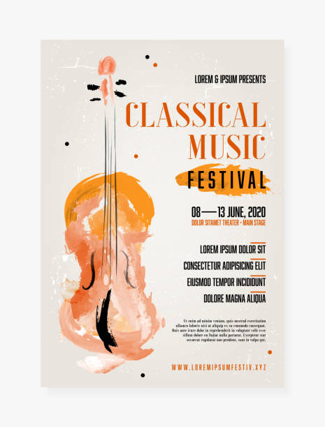 Classical music festival poster template Classical music festival poster template with grungy background and abstract watercolor viol - vector illustration classical stock illustrations