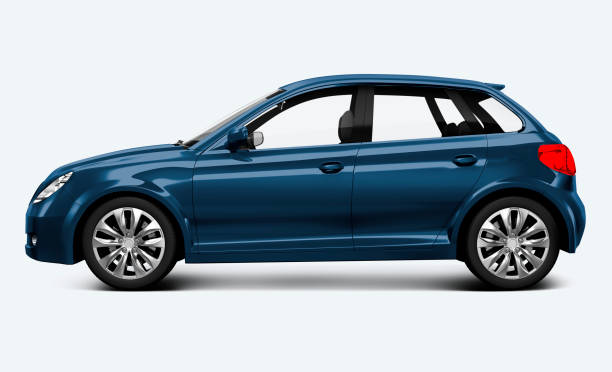 Blue hatchback car Side view of a blue hatchback in 3D side view stock pictures, royalty-free photos & images