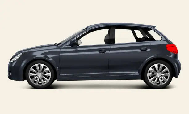 Side view of a gray hatchback in 3D