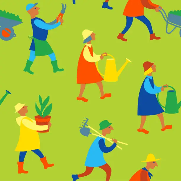 Vector illustration of Seamless pattern with gardeners