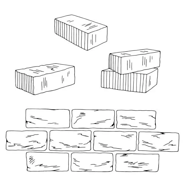 Vector illustration of Brick set graphic black white isolated sketch illustration vector