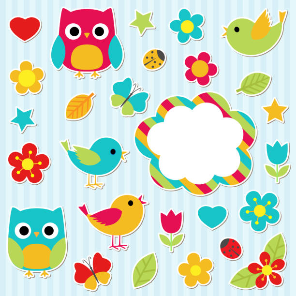 stickers set Set of vector nature elements ladybird book stock illustrations