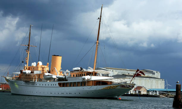 The Danish Royal Yacht Dannebrog anchored in harbour in Copenhagen, Denmark