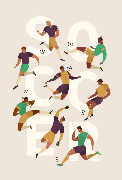 Football soccer player set. Football soccer player set of isolated characters of teammates referee and competition trophy. Design element for card, poster, flyer and other use. soccer illustrations stock illustrations