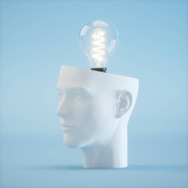 Light bulb in human head. Imagination and idea concept