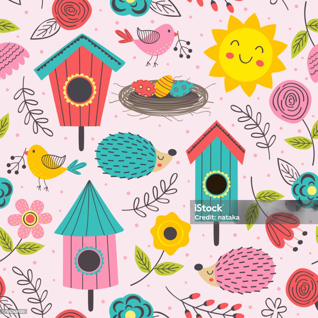 Spring Animals Pattern Border Spring Seamless Pattern With Cute Animals Stock Illustration - Download ...