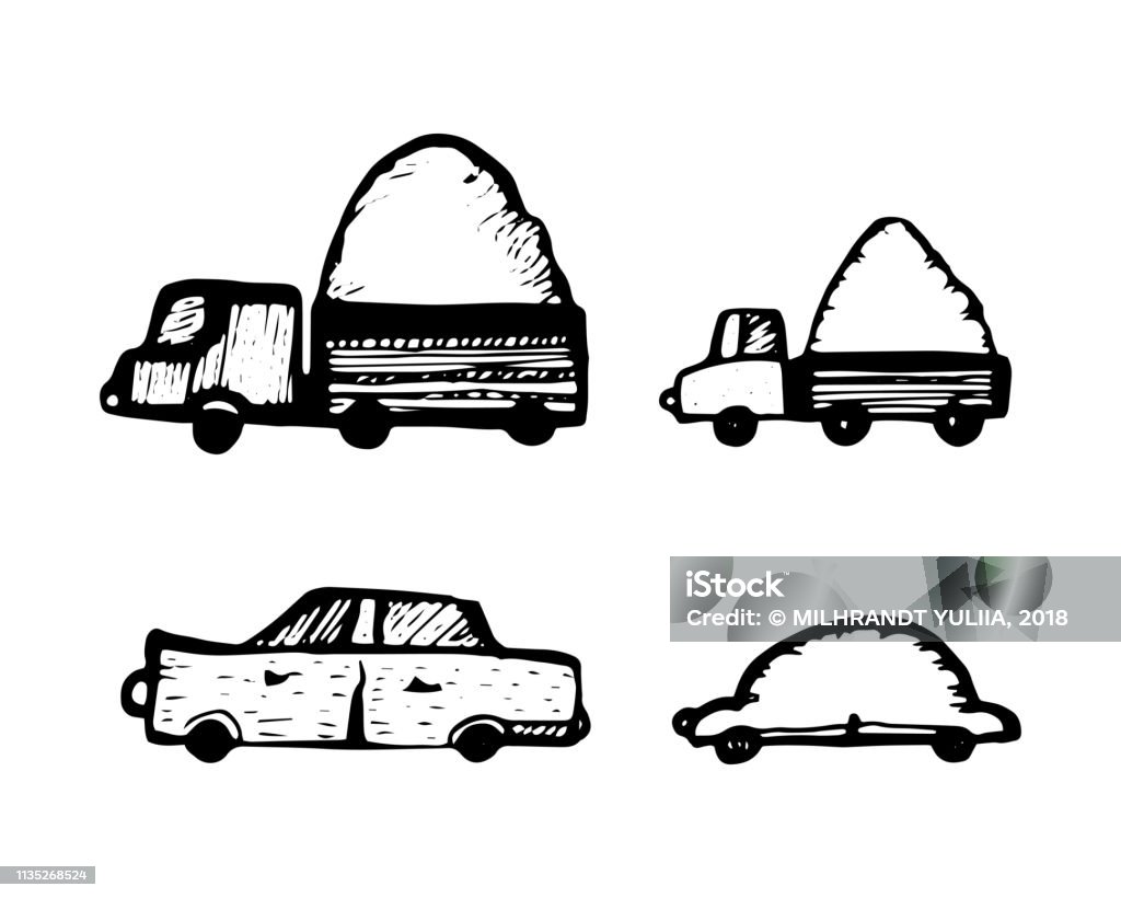 set of toy cars. set of toy cars. hand-drawn vector illustration on white background Art stock vector