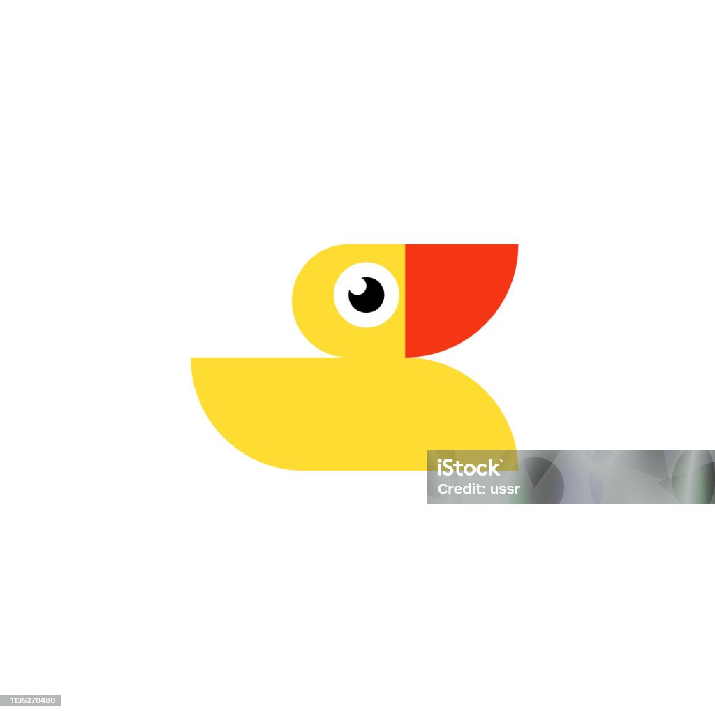 Yellow rubber duck logo. Ducky bath toy flat icon isolated on a white Duck - Bird stock vector