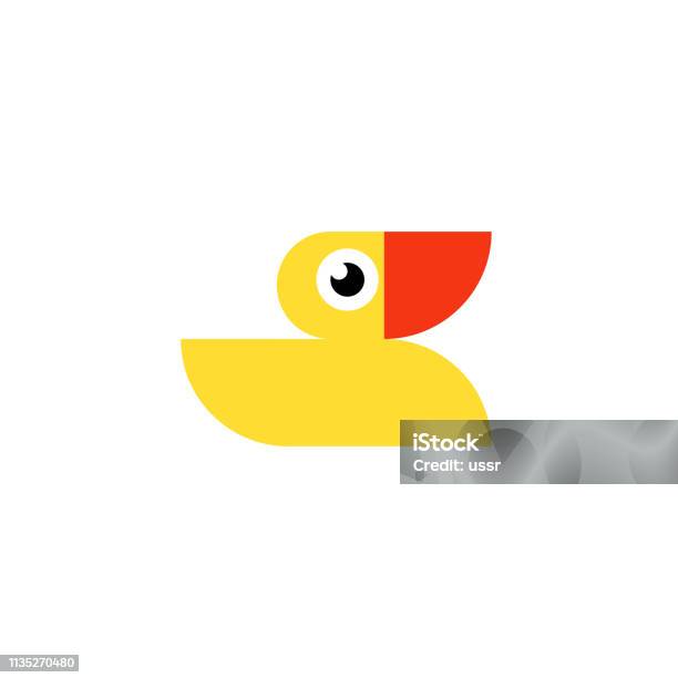 Yellow Rubber Duck Logo Ducky Bath Toy Flat Icon Isolated On A White Stock Illustration - Download Image Now