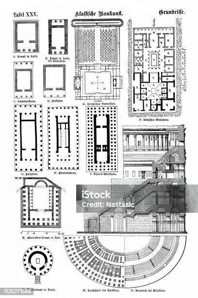 Classic Architecture Stock Illustration - Download Image Now - Plan - Document, Coliseum - Rome, Blueprint