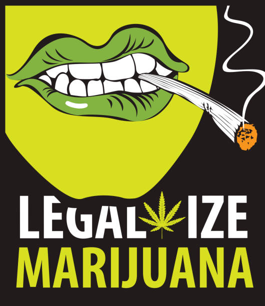 banner für die legalisierung von marihuana mit einem rauchenden mund - psychedelic smoke colors green stock-grafiken, -clipart, -cartoons und -symbole