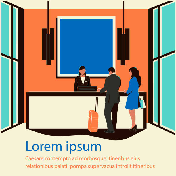 lobbyhotel - hotelrezeption stock-grafiken, -clipart, -cartoons und -symbole